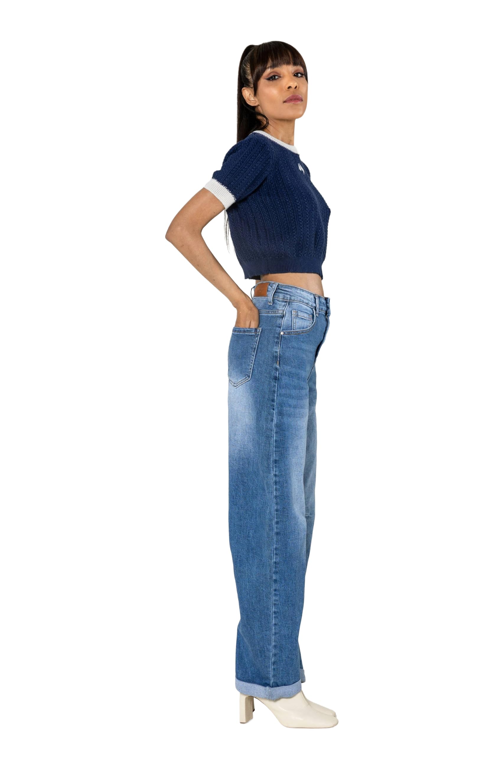 Nina Carter YY307 damskie dżinsy Barrel Fit – High Waist Mom Jeans spodnie ze stretchu denimu, szeroki krój