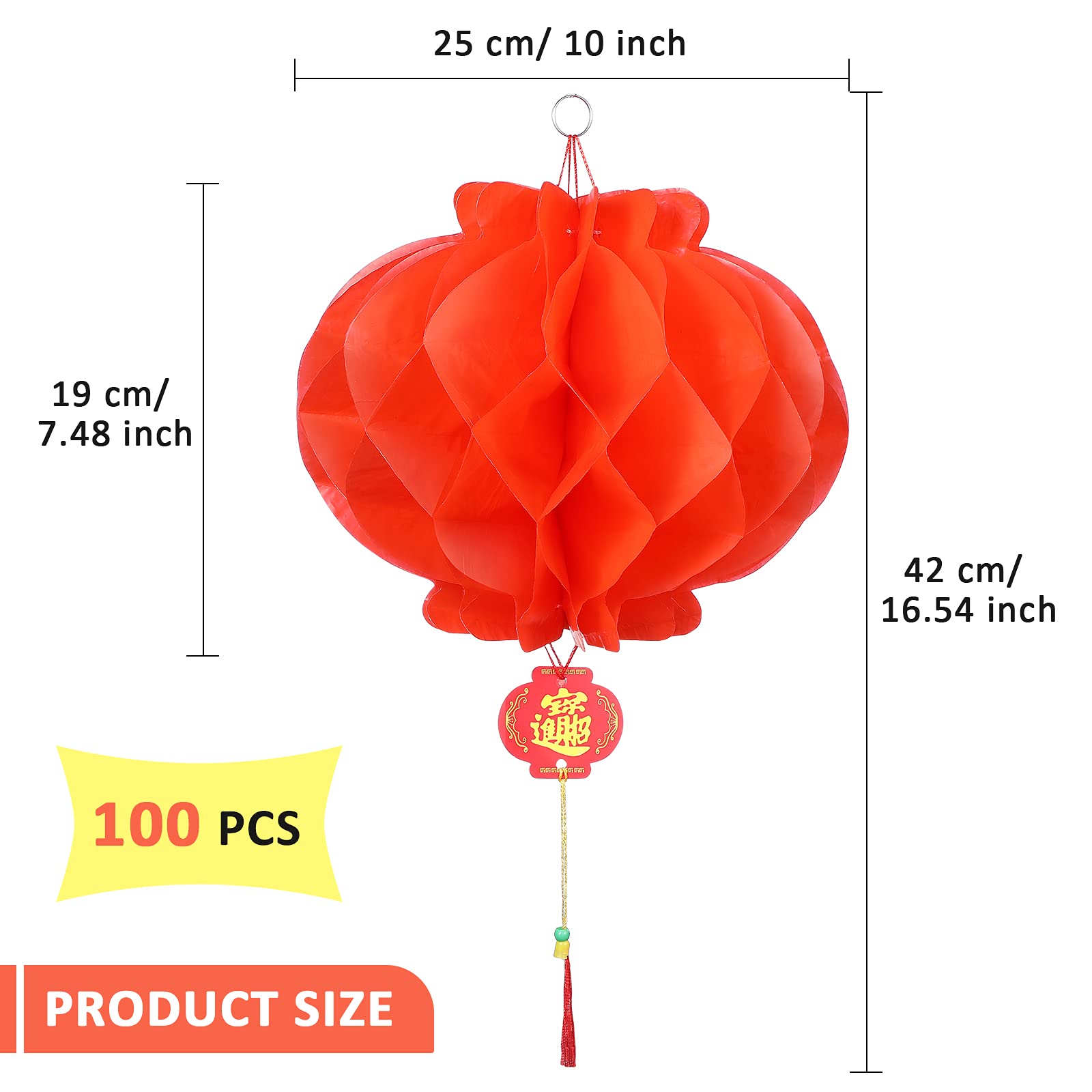 Epakh 100 Pcs Chinese Red Paper Lanterns Decorations New Year Chinese Hanging Paper Red Lantern for Spring Festival Wedding Birthday Party Supplies(10 In)