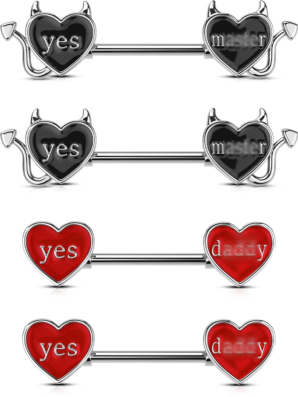 OUFERDevil Nipple Rings 4PCS 316L Letter Stainless Steel Nipplerings Barbells Nipple Piercing Jewelry for Women