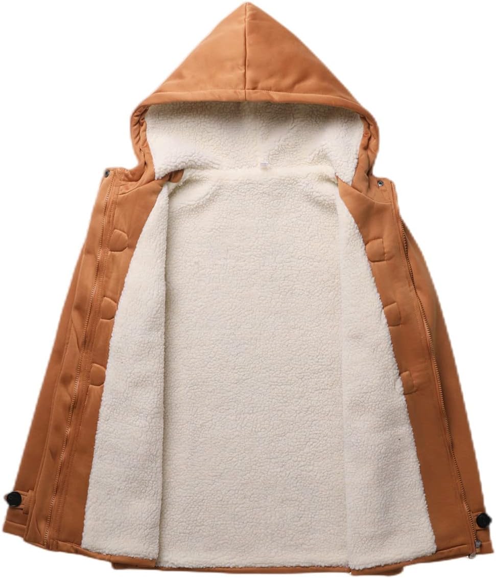 JiangWu Womens Fashion Horn Button Fleece Thicken Coat with Hood Winter Warm Jacket - Image 2