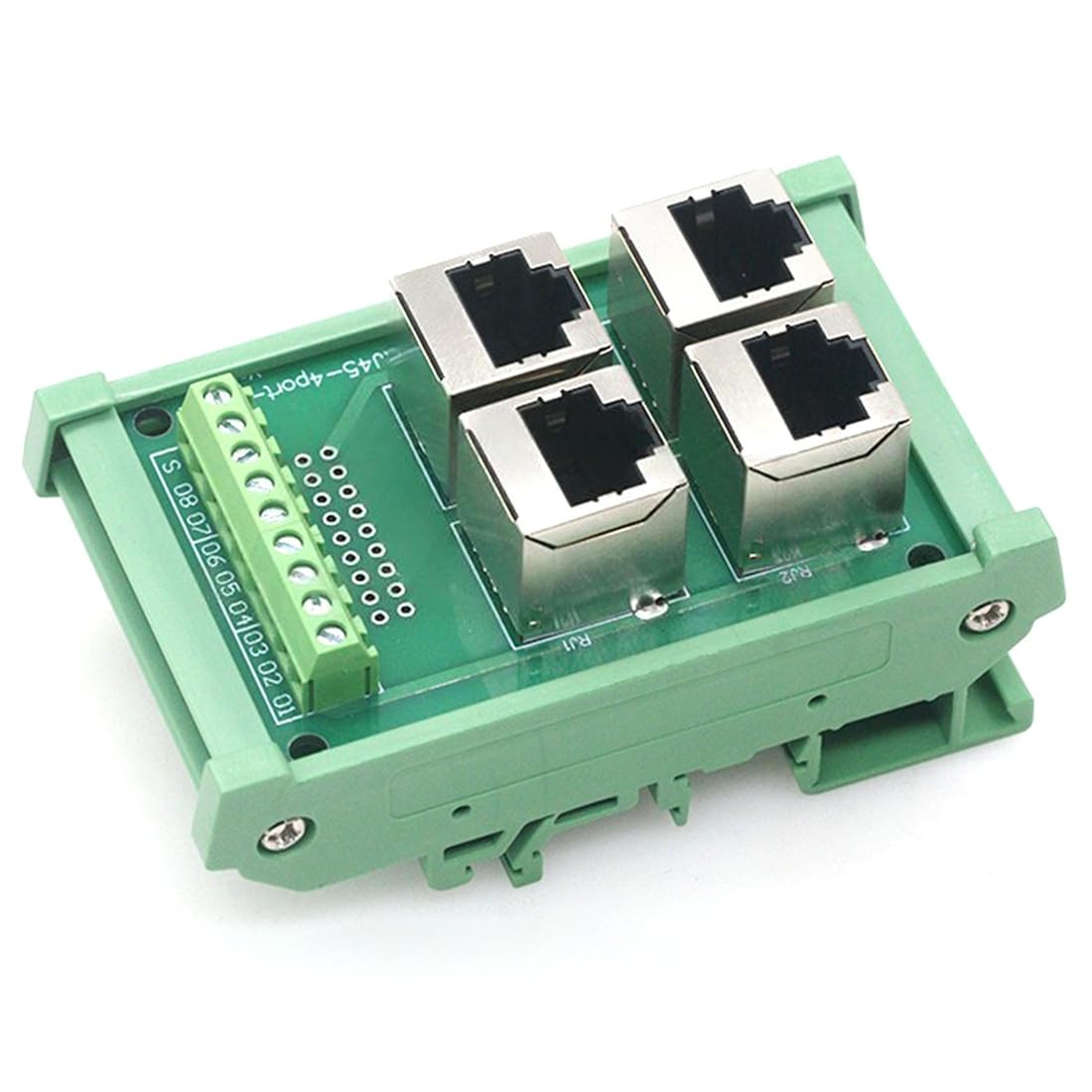 Jnchdghwa Women's Green Rj45 8P8c Socket 4 Way 4 Port To Terminal Block Adapter Pcb Board Network Rj45 Ethernet Connector Din Rail Mount