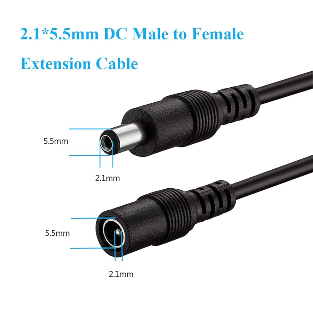 Fancasee 2 Pack 5.5mm X 2.5mm DC Power Extension Cable 90 Degree Right Angle Male To Female Plug Jack Extension Cord For IP Camera CCTV Security