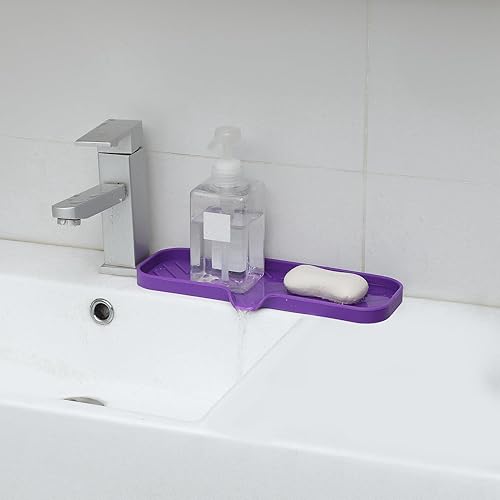 Vista 273 de Jaboneras de baño de silicona con boquilla de drenaje, organizador de fregadero de baño y cocina, soporte para esponja, bandeja de jabón para Gris