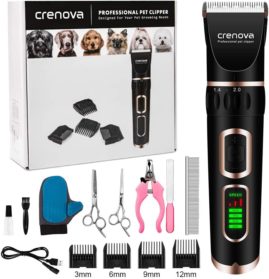 Crenova Professional Rechargeable Pet Clipper Dog Grooming Clipper Dog Cat Shaver