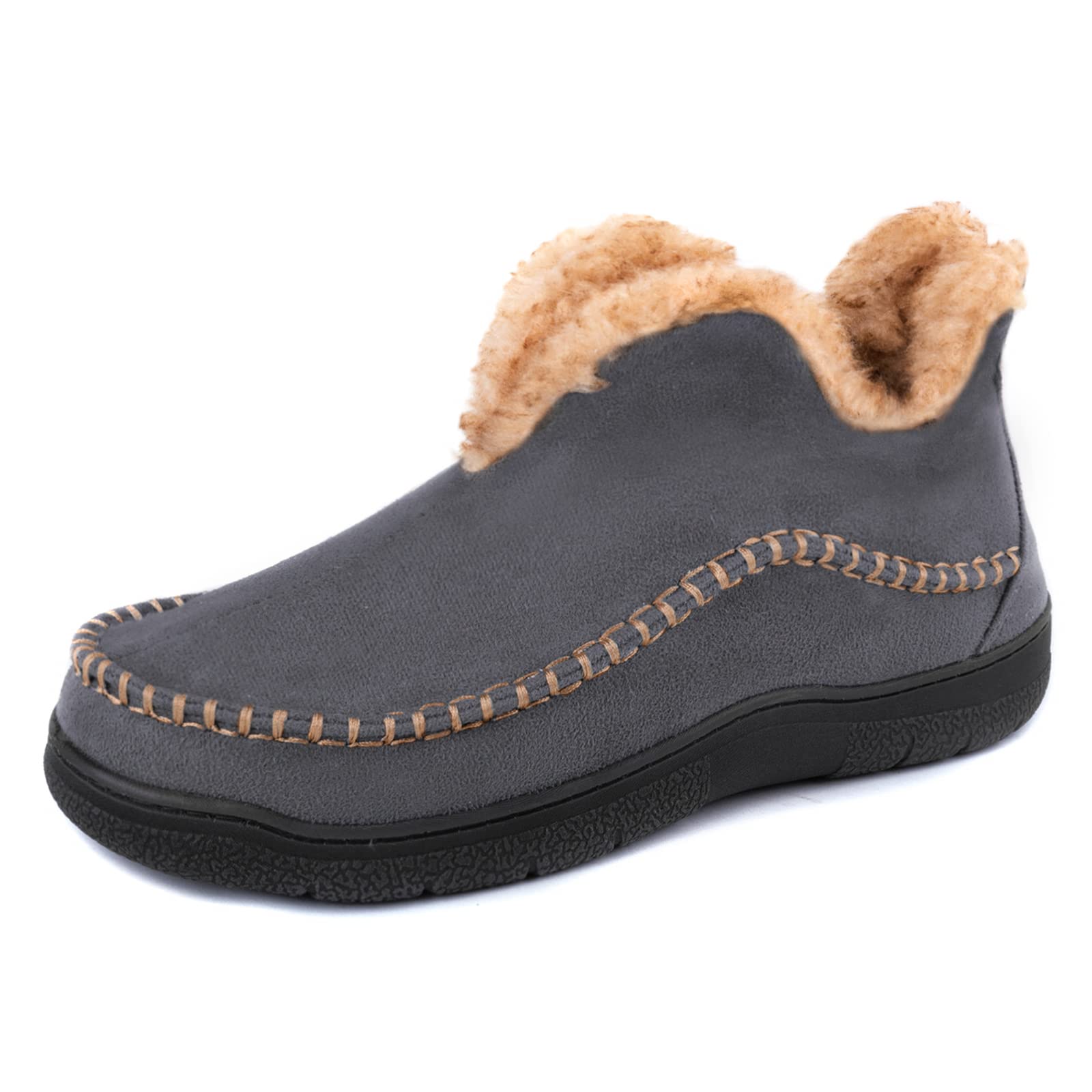 Wishcotton Men's Moccasin Bootie Slippers With Cozy Memory Foam, Winter Warm Fuzzy Indoor Outdoor House Shoes