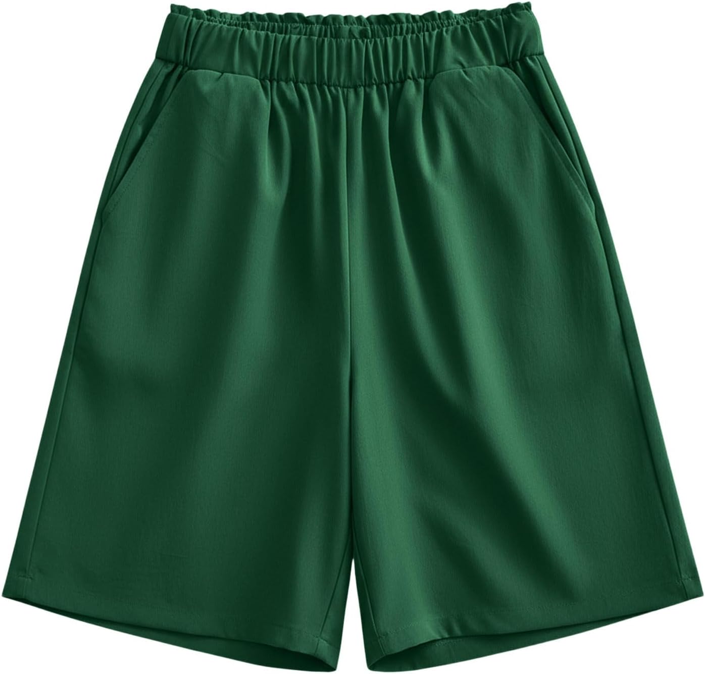Women's Bermuda Long Shorts with Pockets Elastic High Waisted Stretch Knee Length Beach Shorts for Walking Athletic