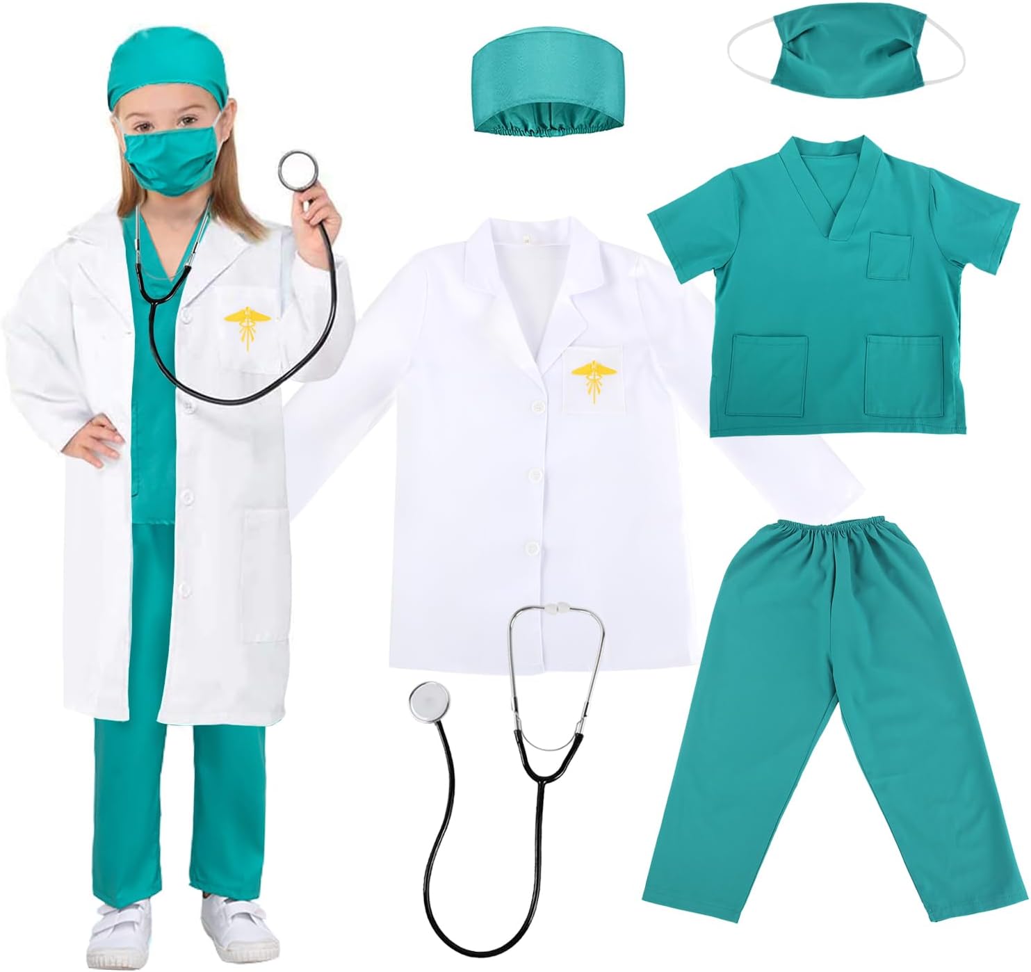 Kids Doctor Costume, Child Role Play Costumes Unisex Doctor Fancy Dress Costume Doctor Scrubs for Kids Doctor and Nurse Costume For Halloween Cosplay Party