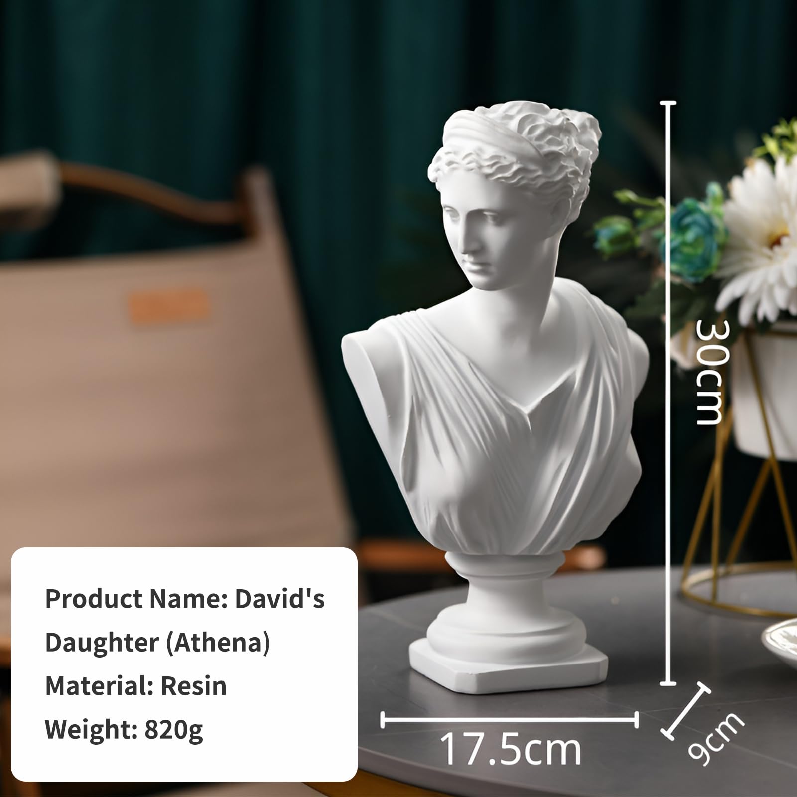 PAEFIU David Statue, Griechische Mythologie-Göttin-Statue, Michelangelo David Büste Figur, Apollo Dekorationen Skulpturen, Moderne Diana Ornamente, für Home Büro Bücherregal Skizze Praxis (Stil 1)