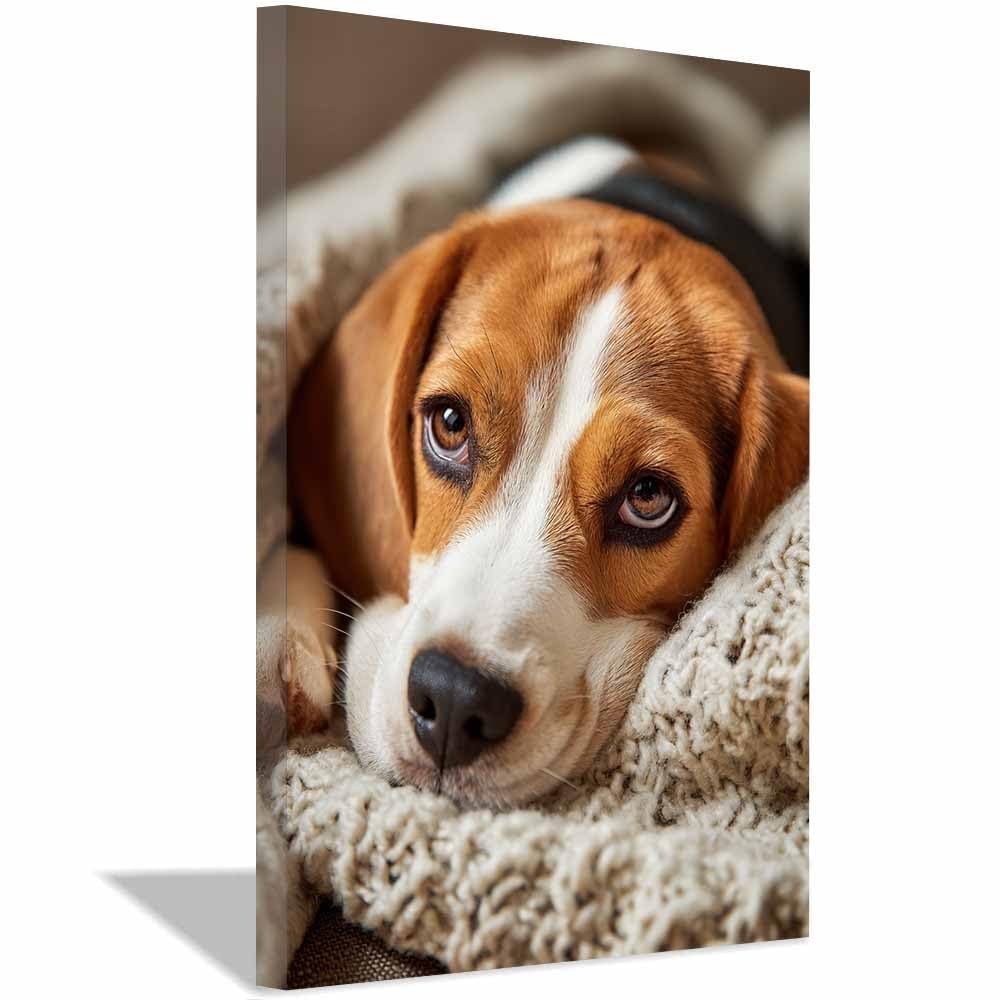 ZAMAEIU Canvas Print Wall Art Beagle Lazy Abstract Dog Animal Paintings, Suitable for living room, bedroom, for Kids Room Decoretc.(yellow)-30x50cm Framed