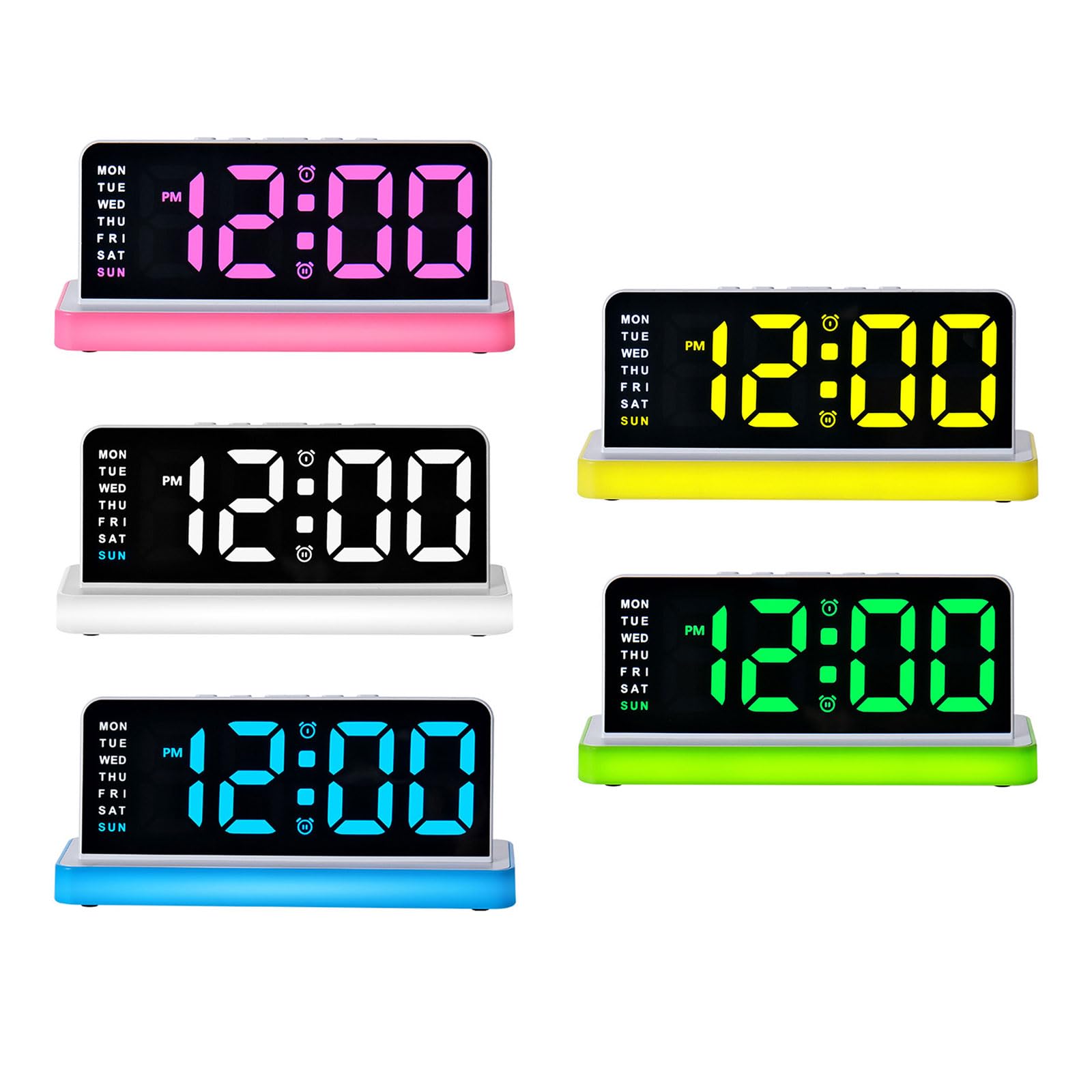 Reloj despertador compacto para escritorio de dormitorio, reloj LED digital con botón fácil con pantalla y luz nocturna para uso doméstico, alarma, luz nocturna LED, pantalla de día laborable,