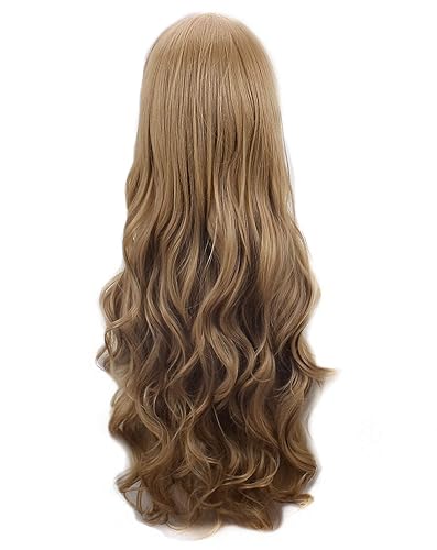 Miniatura 2 de Pelucas de anime para mujer, color marrón claro, 29 pulgadas de largo, ondulado, rizado, peluca de pelo sintético para Halloween, Navidad