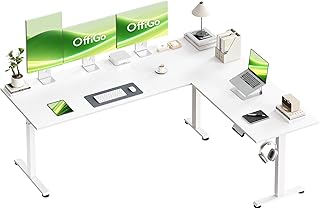 OffiGo L-förmig Höhenverstellbarer Schreibtisch, 180 x 140 cm Schreibtisch Höhenverstellbar Elektrisch, Eckschreibtisch Ergonomischer Steh-Sitz Tisch Computertisch, Weiß