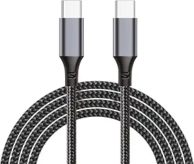 Cabo USB C Turbo tipo C Trançado Compatível com iPhone e Samsung Cabo Resistente Carregador USB-C 2M 100W Cabo USB Tipo C para Tipo C Carregamento Rápido Compatível com Cabo iPhone USB C