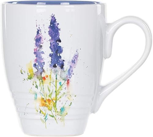 DEMDACO Dean Crouser - Taza floral de cerámica brillante de cerámica con mango de fácil agarre