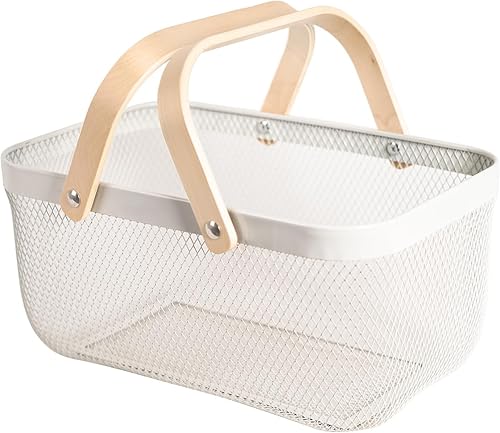 Cesta de malla de metal de acero para cosecha de jardín, cesta rectangular de alambre con asa, organizador de almacenamiento multifuncional, cesta