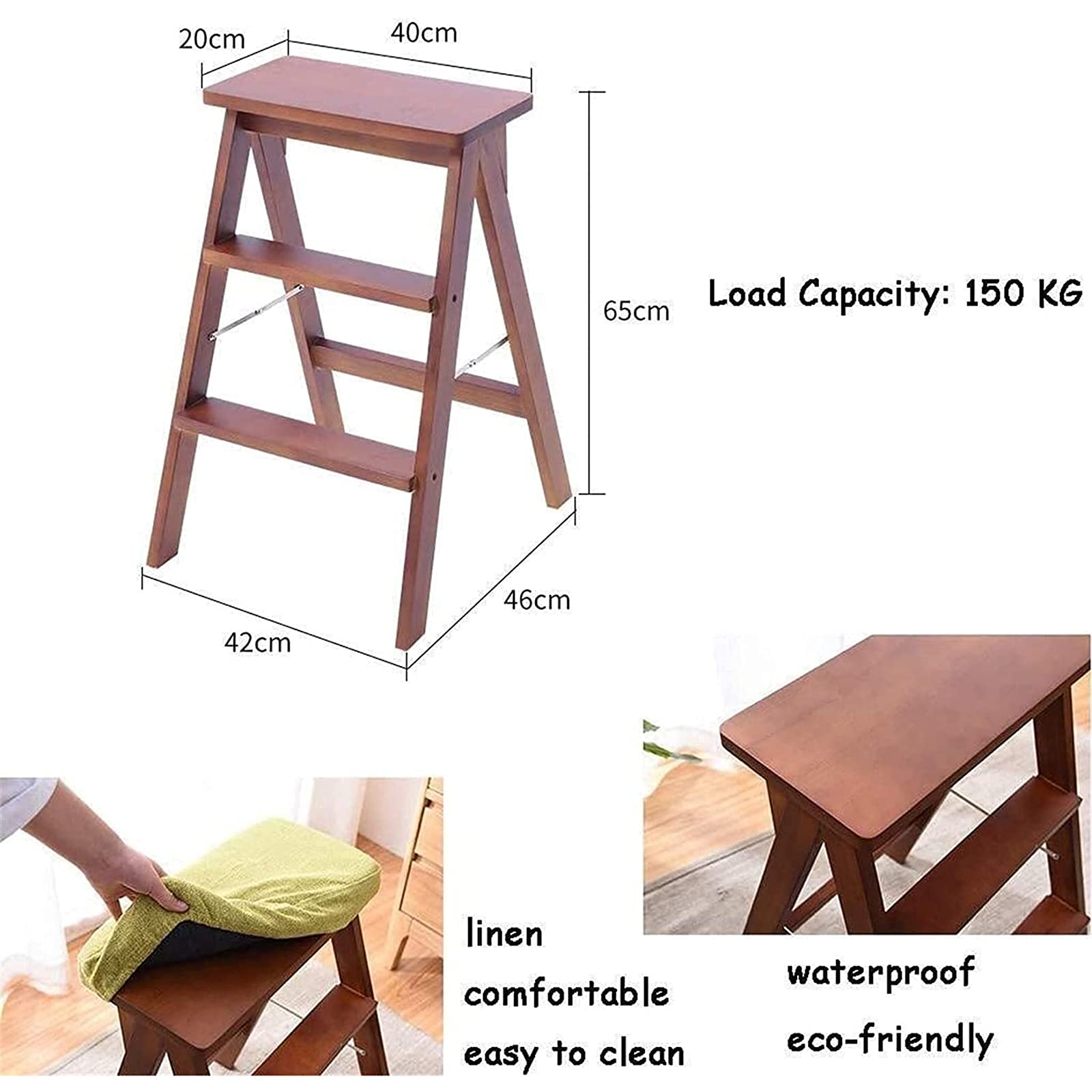 DASHADAO Taburete de Escalada para Interiores, Taburete de Escalera portátil, Taburete de Andador Plegable/Escalera de 3 Rollos, Silla, Silla de Comedor de Madera, Taburete de Esponja, Tabu