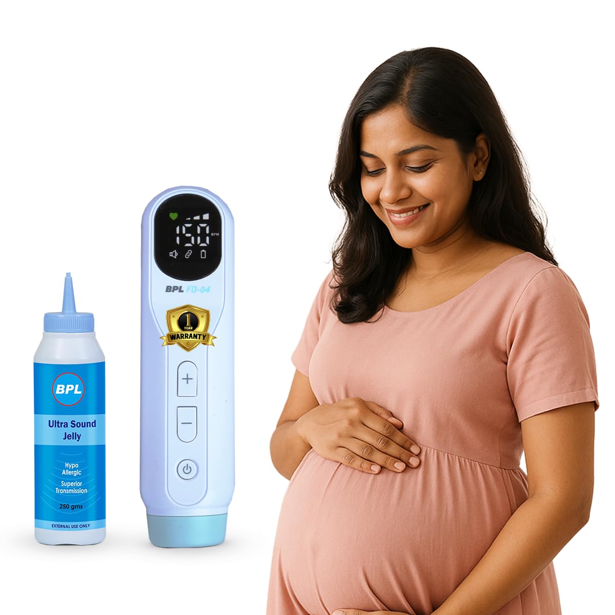 BPL Medical Technologies FD-04 Fetal Doppler with Ultrasound Gel|Pulse Wave Technology|Heartbeat Detection Machine for Home and Clinic Use - White