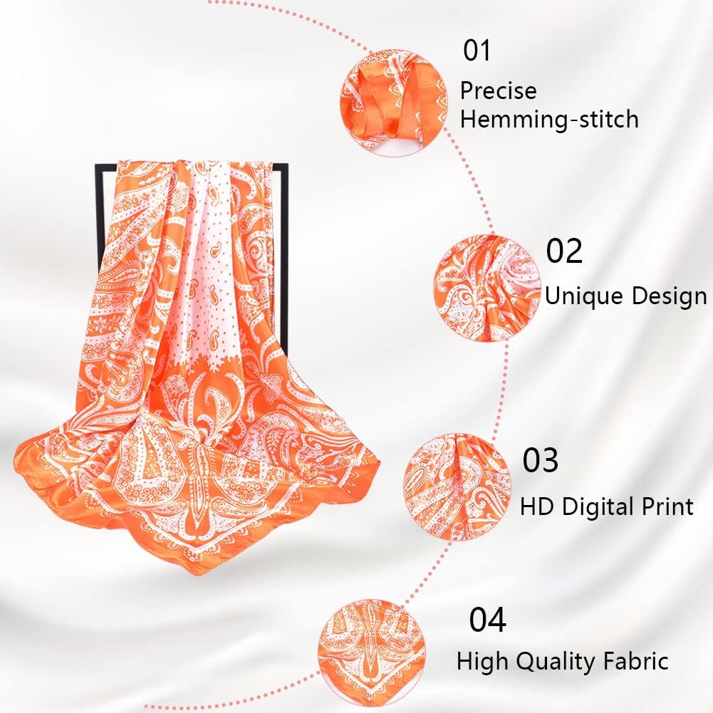 4Pcs Silk Head Scarves for Women Satin Hair Scarf 35”Large Square Bandana Silk Like Neck Scarf Shawl - Image 5