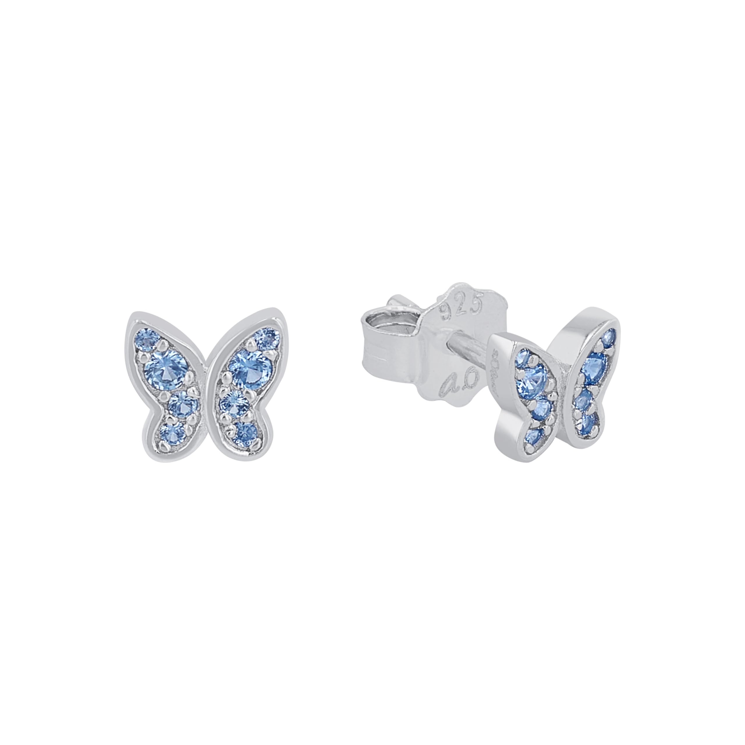 s.Oliver stud earrings 925 Sterling silver girls' children's earrings, with zirconia synth., 0.5 cm, silver, butterfly, comes in jewelry gift box 2036816