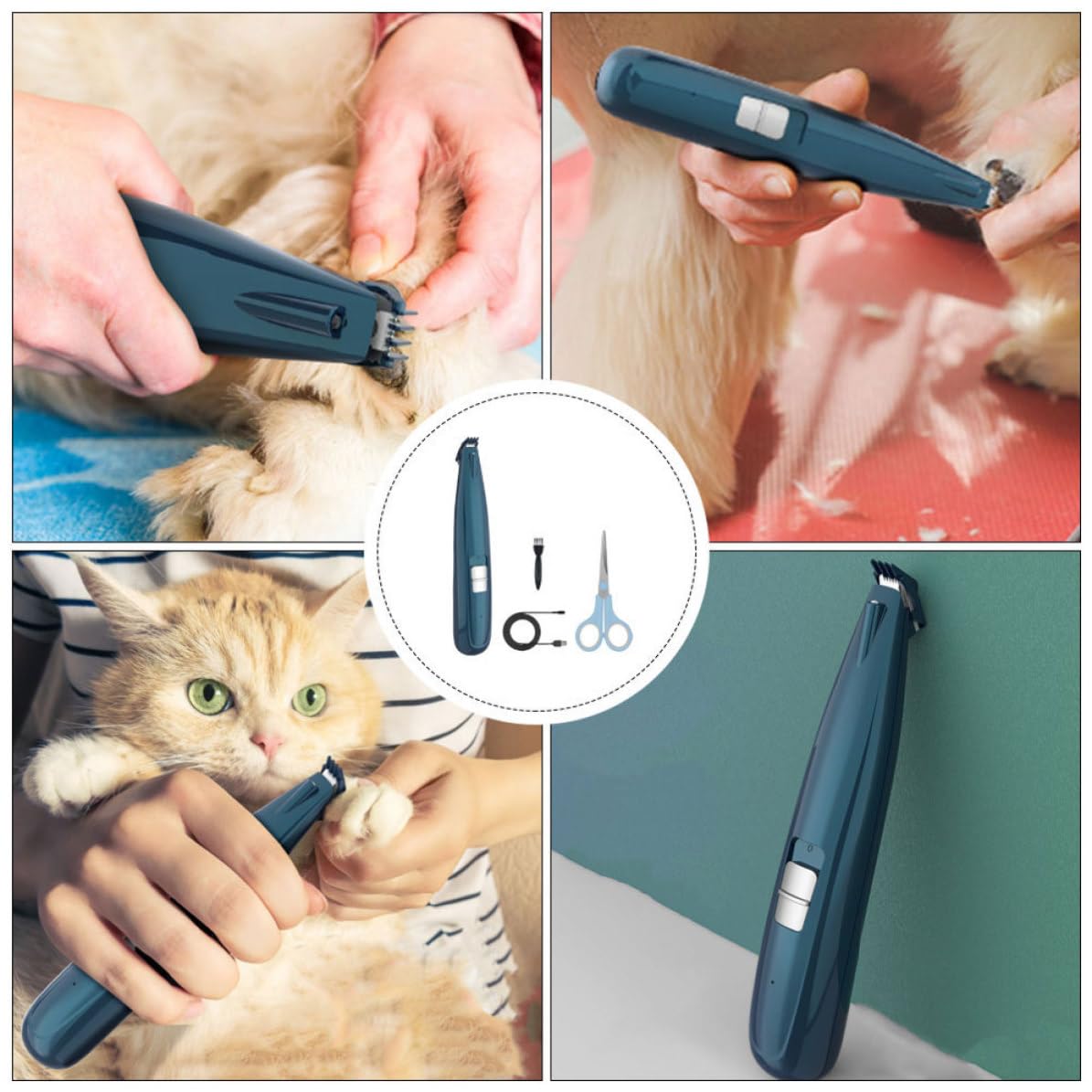 Happyyami Recortador de Pelo para Patas de Perros y Gatos Diseño Ruido y Material Abs Resistente, Herramienta Eléctrica Portátil para Peluquería Canina