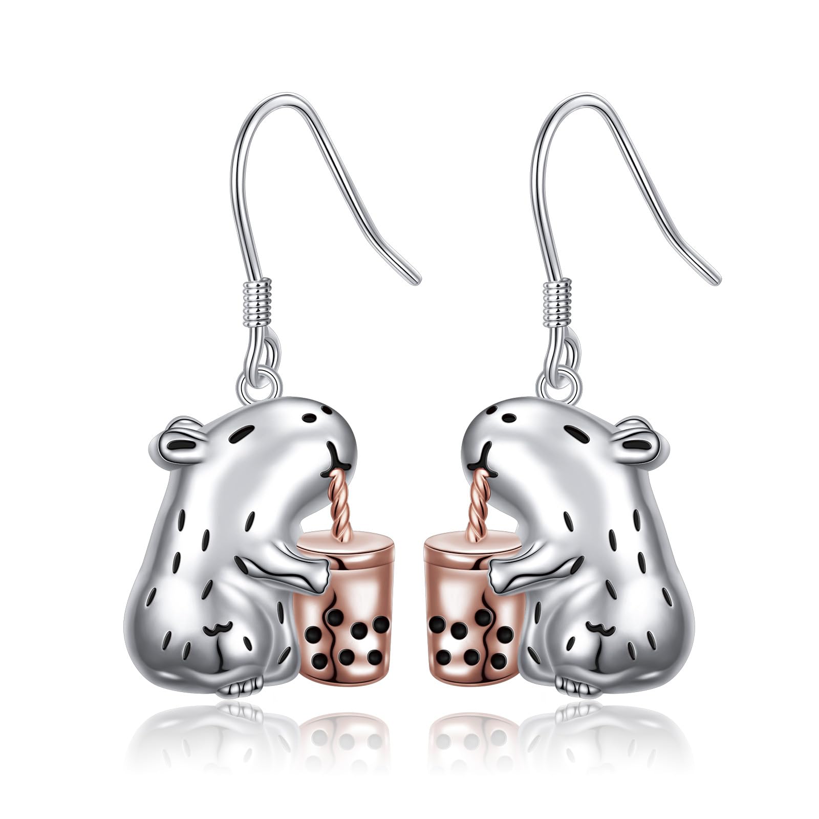 Flyow Capybara Schmuck Set 925 Sterling Silber Niedliche Bubble Tee Capybara Ohrringe und Halskette Hypoallergenic Tier Schmuck Geschenke für Mädchen Damen