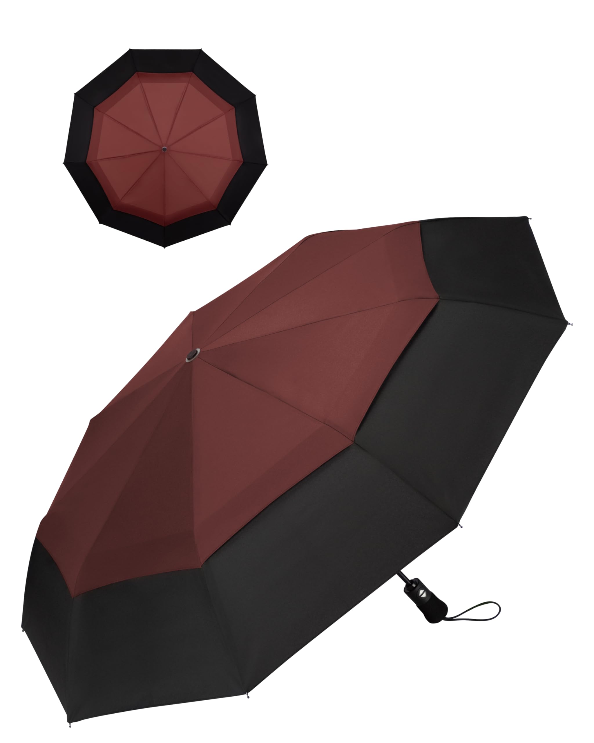 Chakipee Men's Red-116Cm Compact Travel Umbrella Windproof Strong- Automatic Folding Umbrellas For Wind And Rain, Double Vented Canopy 210T Fabric 102Cm Span - 9 Ribs Portable Umbrella For And Wo Red