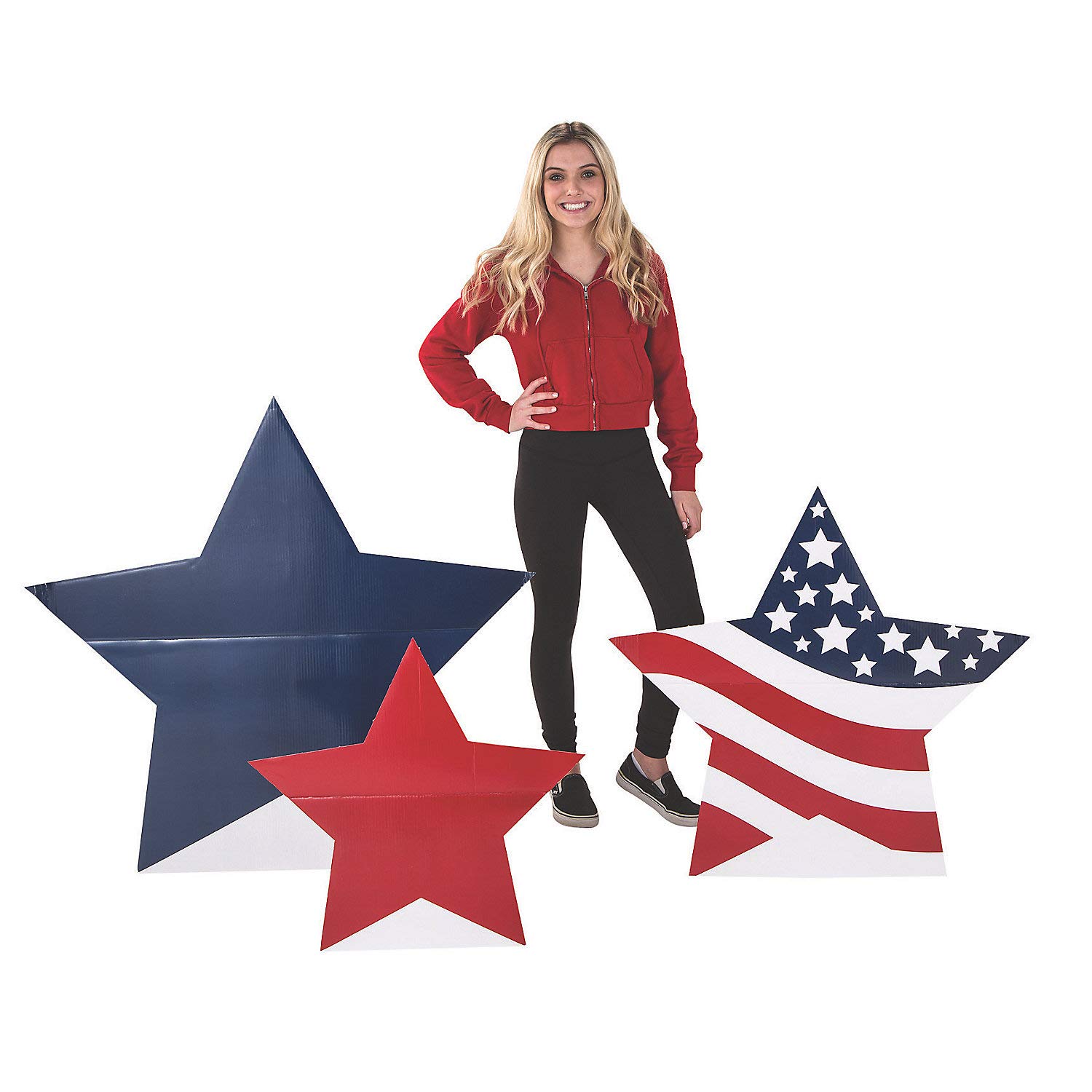 Fun Express - Patriotic Star Stand Ups S/3 for Fourth of July - Party Decor - Large Decor - Floor Stand Ups - Fourth of July - 3 Pieces