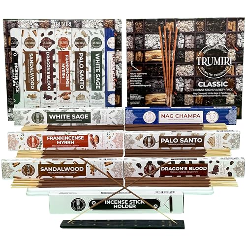Trumiri TRU-ISVP-CLASSIC Incense Sticks - Total 120 Insence-Sticks (20 Insense X 6 Inscents) - Inciensos Aromaticos Para La Casa Incents With Nag Champa Sage Palo Santo Frankincense Sandalwood Inscents-Sticks + Holder thumb #1