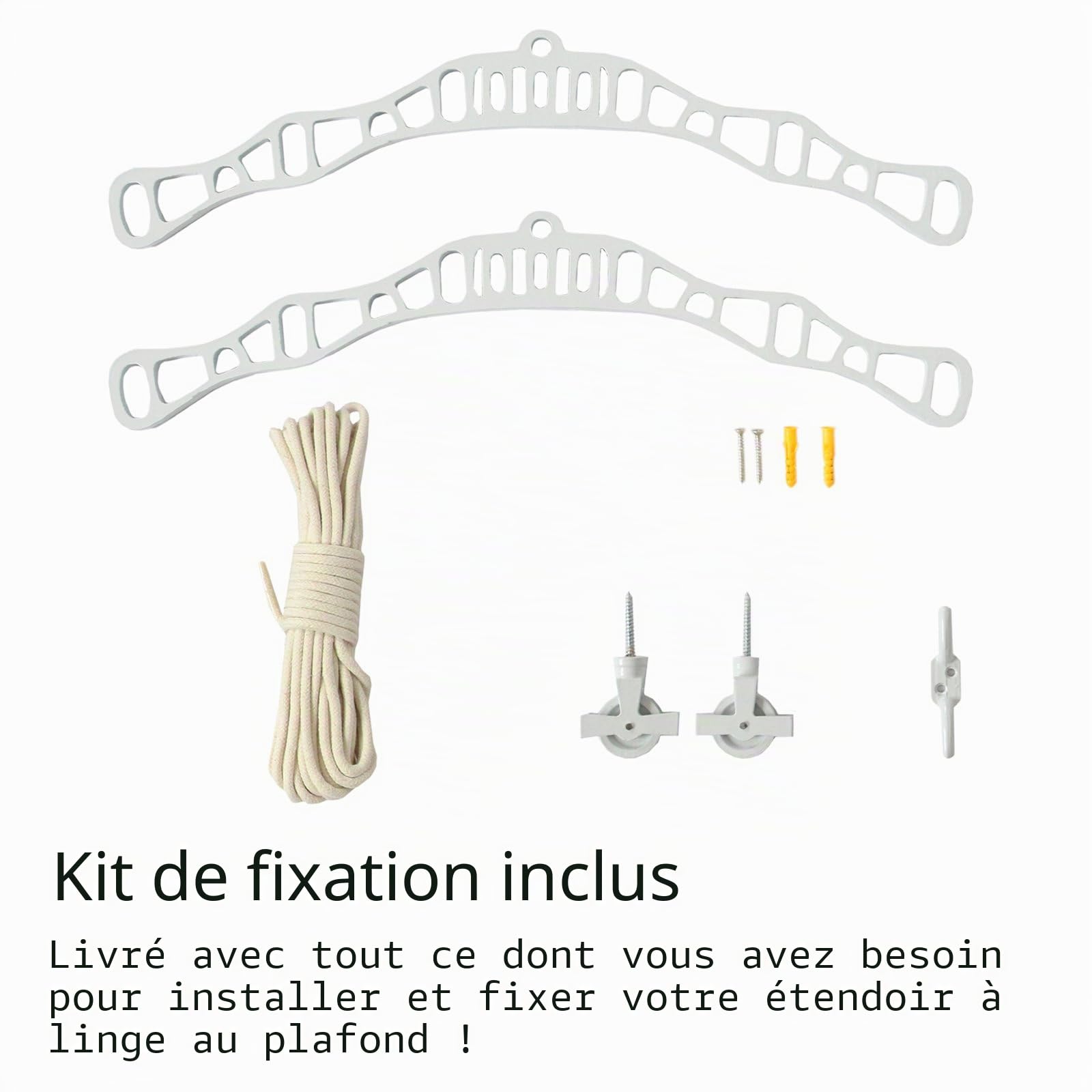 Monster Shop Séchoir à linge traditionnel à 6 lattes avec poulie de plafond Blanc 2,4 m