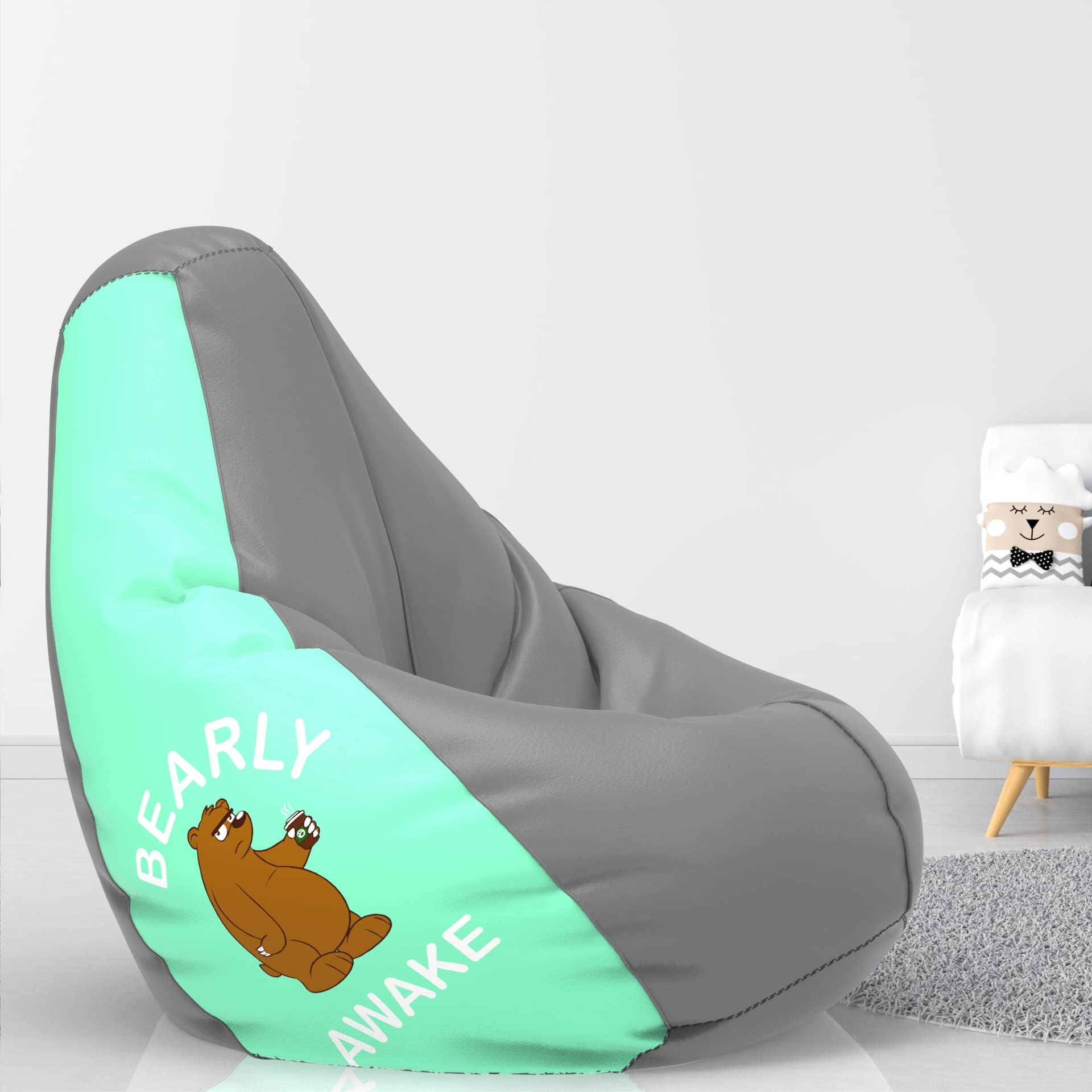 ComfyBean Bag with Beans Filled 4XL- Official: Jack & Mayers Bean Bags - for Adults - Max User Height : 5.5-6 Ft.-Weight : 70-99 Kgs(Model: Bearly Awake - Light Grey Peach)