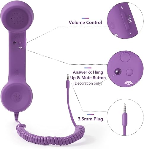 Vista 9 de Auricular de teléfono para teléfono celular, teléfono retro con conector de 0.138 in, receptor de teléfono móvil, auriculares antiguos, receptor