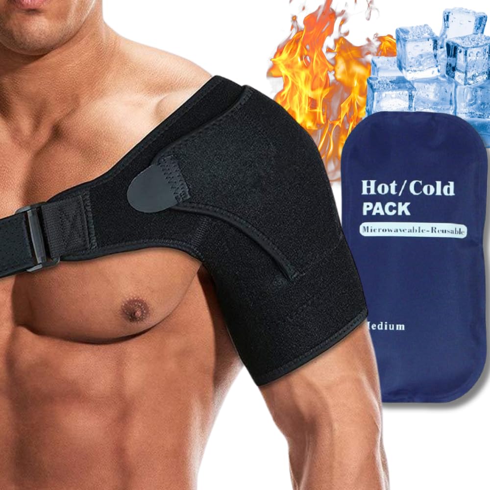 Shoulder Brace with Ice Pack Hot Cold Therapy Shoulder Compression Sleeve Shoulders Immobilizer Support for Rotator Cuff Relief
