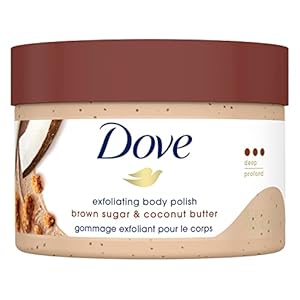 Dove Exfoliating Body Polish Scrub for Dry Skin with Brown Sugar & Coconut Butter, Gently Exfoliates and Moisturizes for Instant Soft & Smooth Skin, Naturally Derived Ingredients, Sulfate-Free, Coconut Scent, 298g