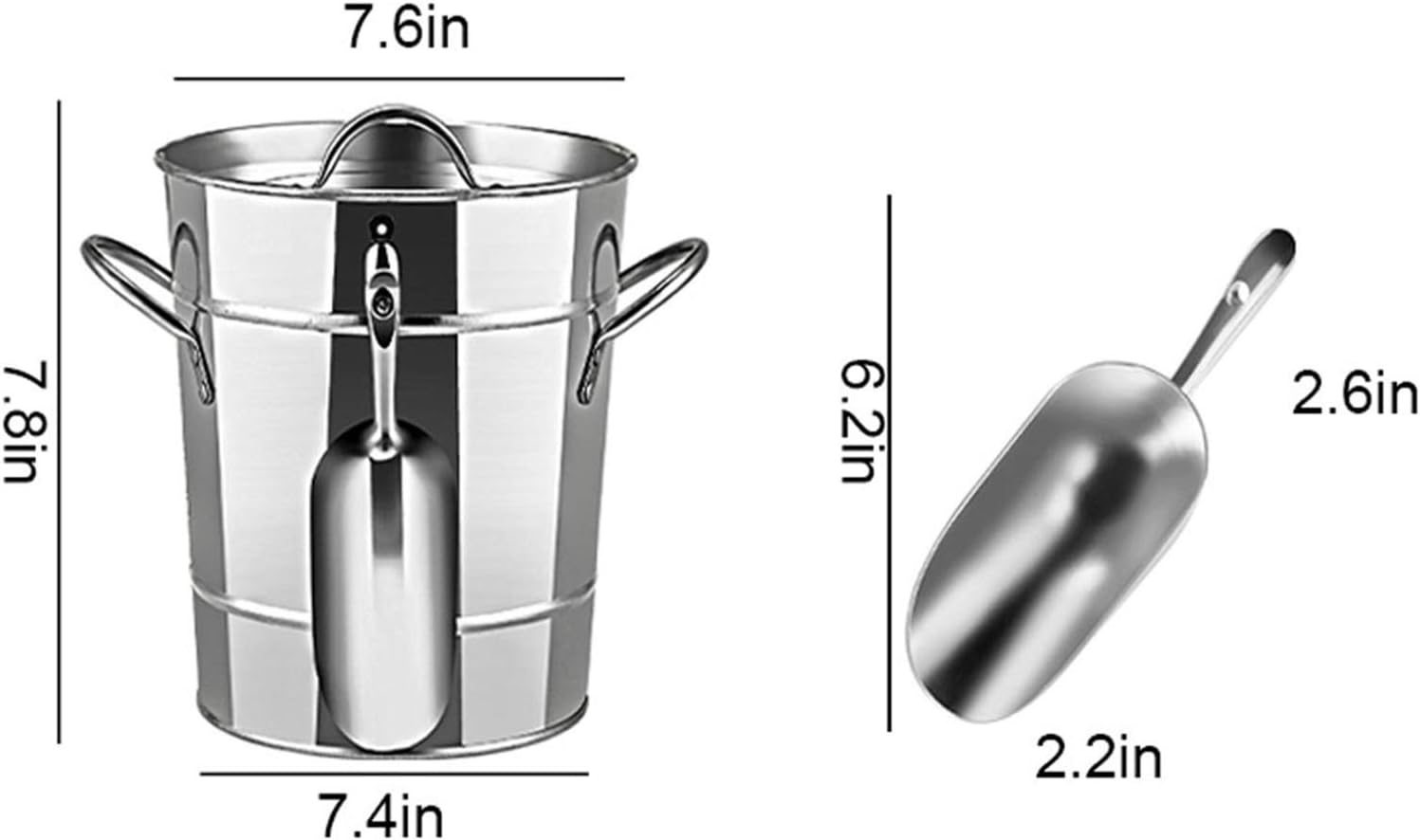 Ice Bucket Double Deck Ice Bucket with Lid Metal Ice Bucket Portable Ice Bucket Hotel Bucket Champagne Bucket Drink Bucket Party Ice containers(B)