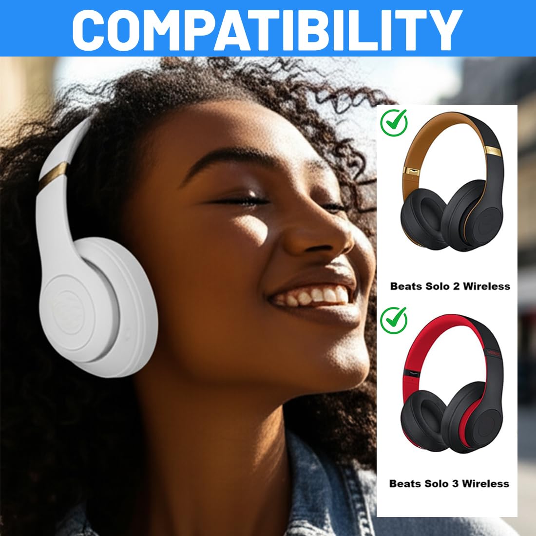 Cuscinetti Auricolari Di Ricambio per Beats Solo 2 e Solo 3 Wireless On-Ear Cuffia con morbida pelle proteina/memory foam/nastro adesivo forte - Bianca