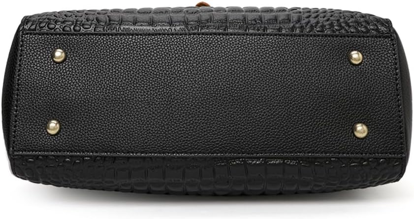 Genuine Leather Crocodile Print Handbag - Large Capacity, Detachable Strap, Color-blocked, Women's Cross-body Tote - Image 4