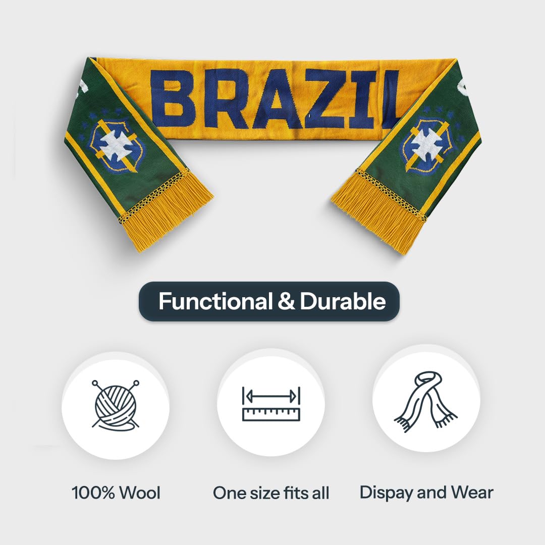 TACKLE FROM BEHIND Brazil Knitted Football Scarf, 100% Wool, 48" x 7", Soft and Warm, Gift for Football Fans 4