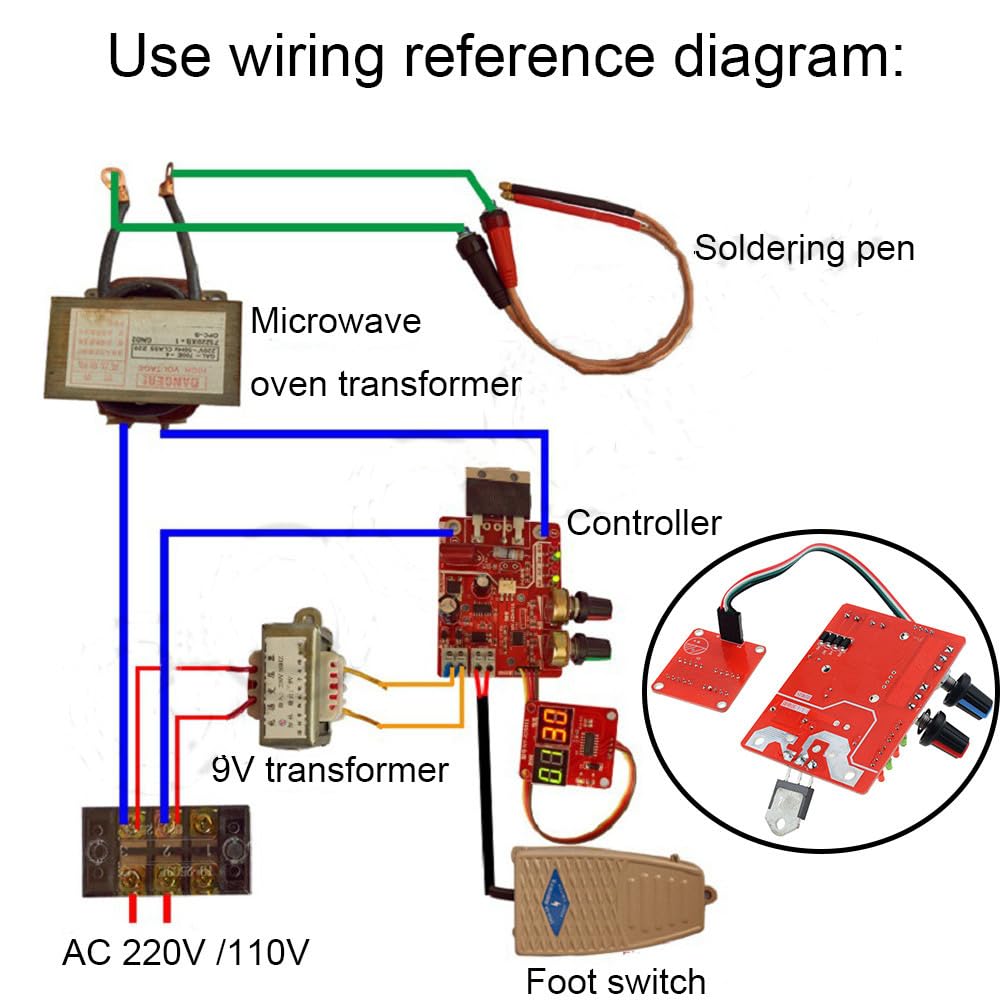 POFET Scheda di Controllo per saldatrice a Punti 100A Display Digitale Modulo per Saldatura a Punti Amperometro per temporizzazione del Pannello del Controller di Corrente e Tempo