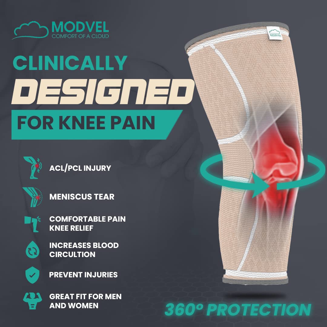 MODVEL Paquete de 2 rodilleras de compresión para hombres y mujeres, rodilleras para correr, ortopédicas para el alivio de rotura de menisco, artritis y malestar articular (M)