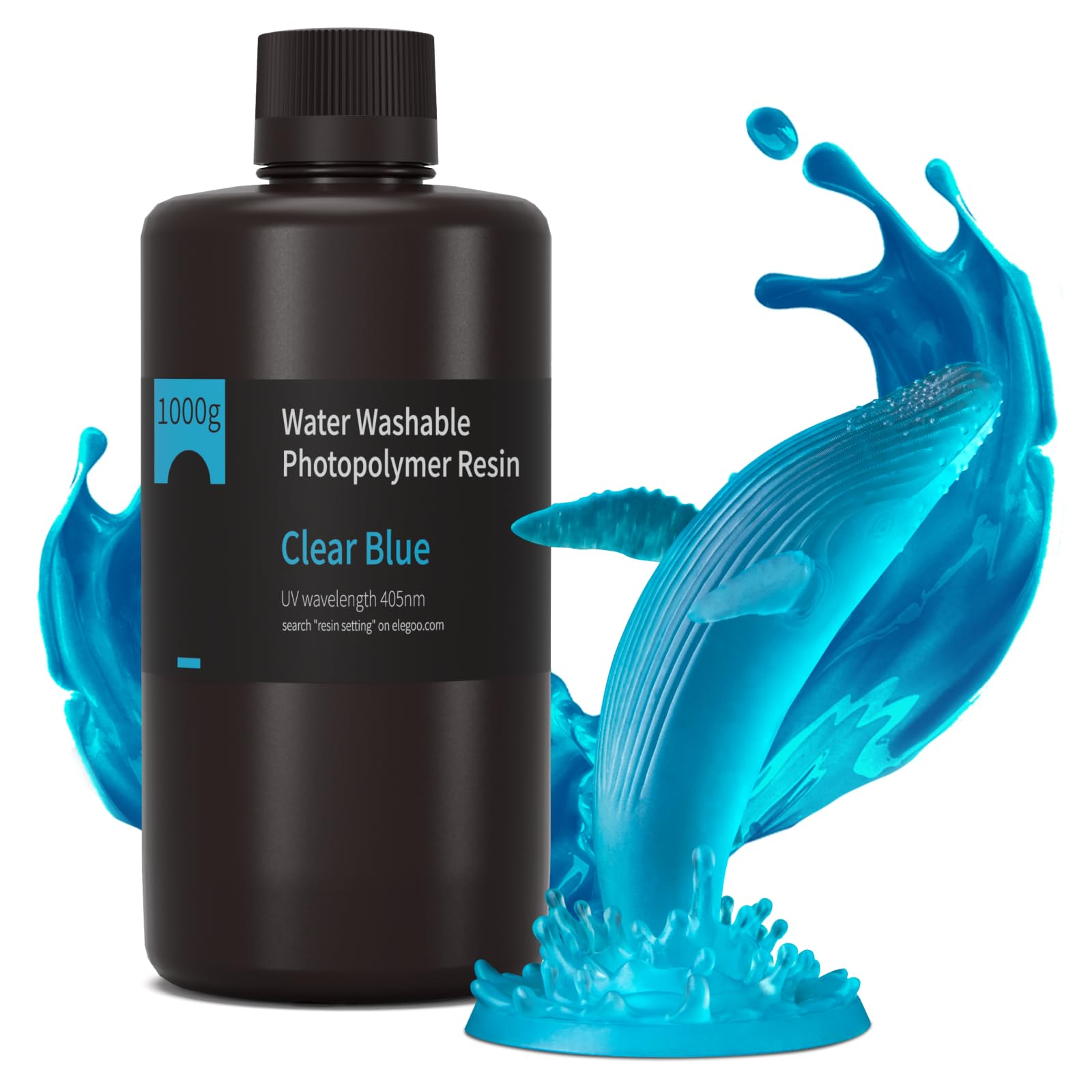 ELEGOO Water Washable 3D Printer Resin, Clear Blue 1000g, Fast Curing, Easy Cleanup with Water, Smooth Finish & High Precision 405nm UV Resin for LCD/MSLA 3D PrintingClimeCo Certified