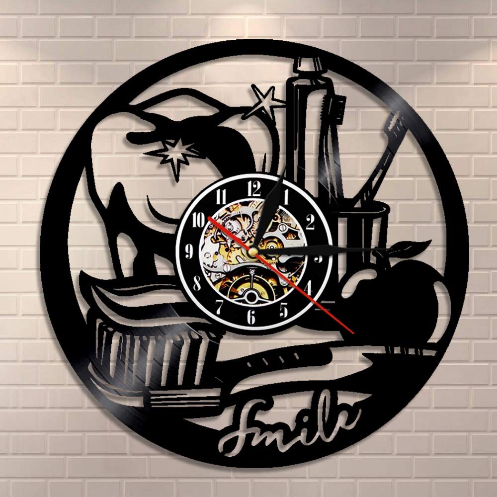 Orologio da parete con disco in vinile con denti Regalo del dentista Decorazione per ufficio Arte della parete Orologio da parete moderno Orologio da parete per dentista Orologio vintage Regalo per