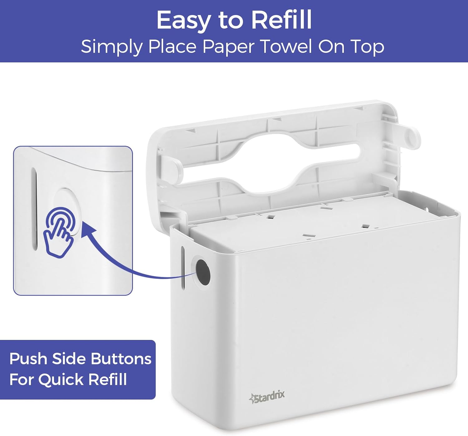 Countertop Paper Towel Dispenser, White Hand Towel Holder for Multifold/C-Fold/Z-Fold Towels, Spring Loaded Single Sheet Dispensing, Non-Slip Base, Compact Design for Home or Commercial - Image 5