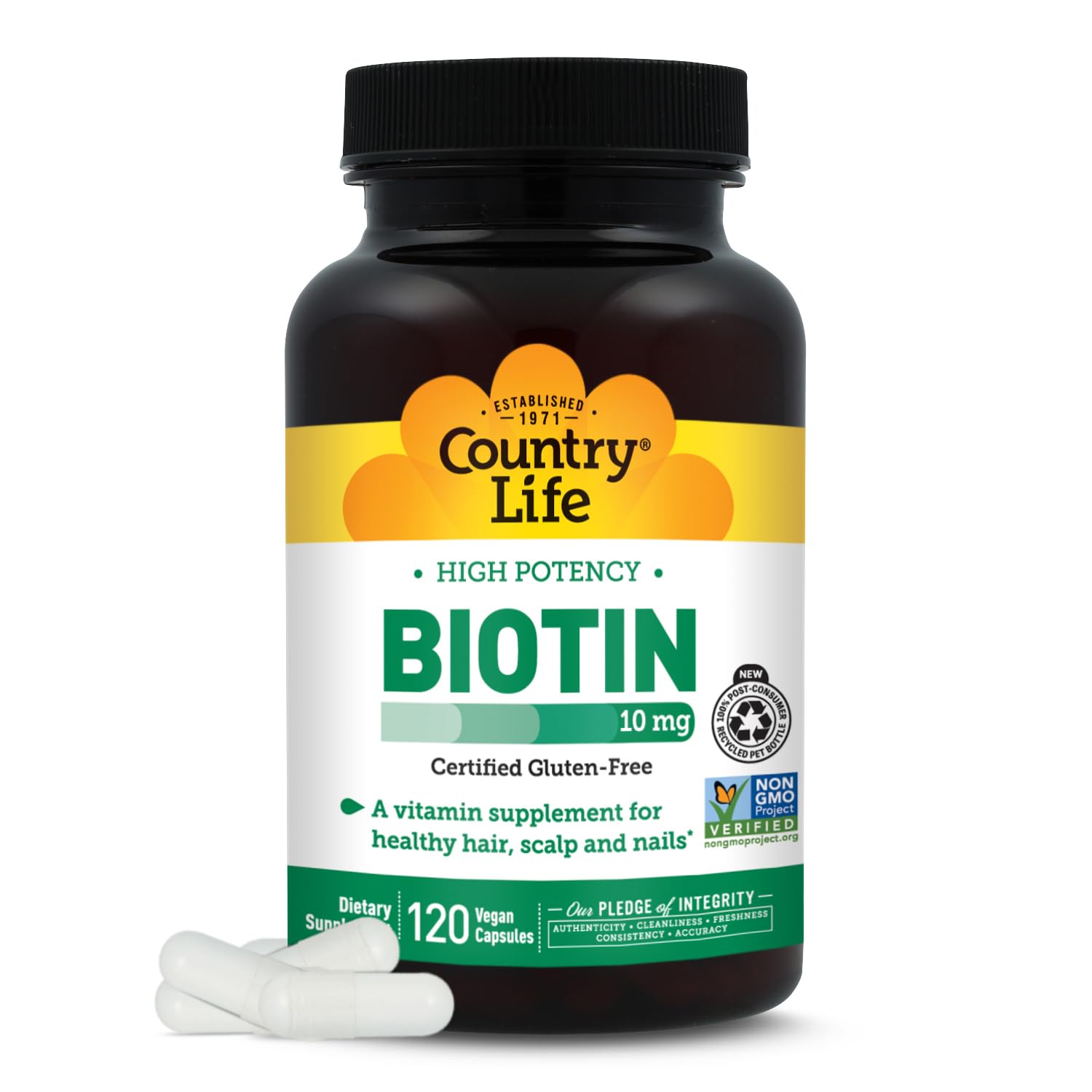 Country Life High-Potency Biotin 10mg - Vegan & Gluten-Free Biotin Supplement for Skin & Nails, Energy Metabolism - Biotin 10000mcg Capsules