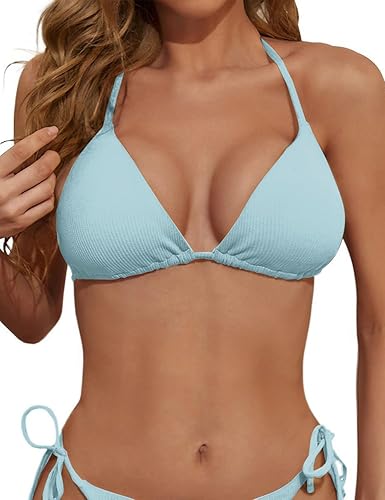 Top de bikini triangular para mujer, parte superior de malla con relleno y sostén de tiras, traje de baño
