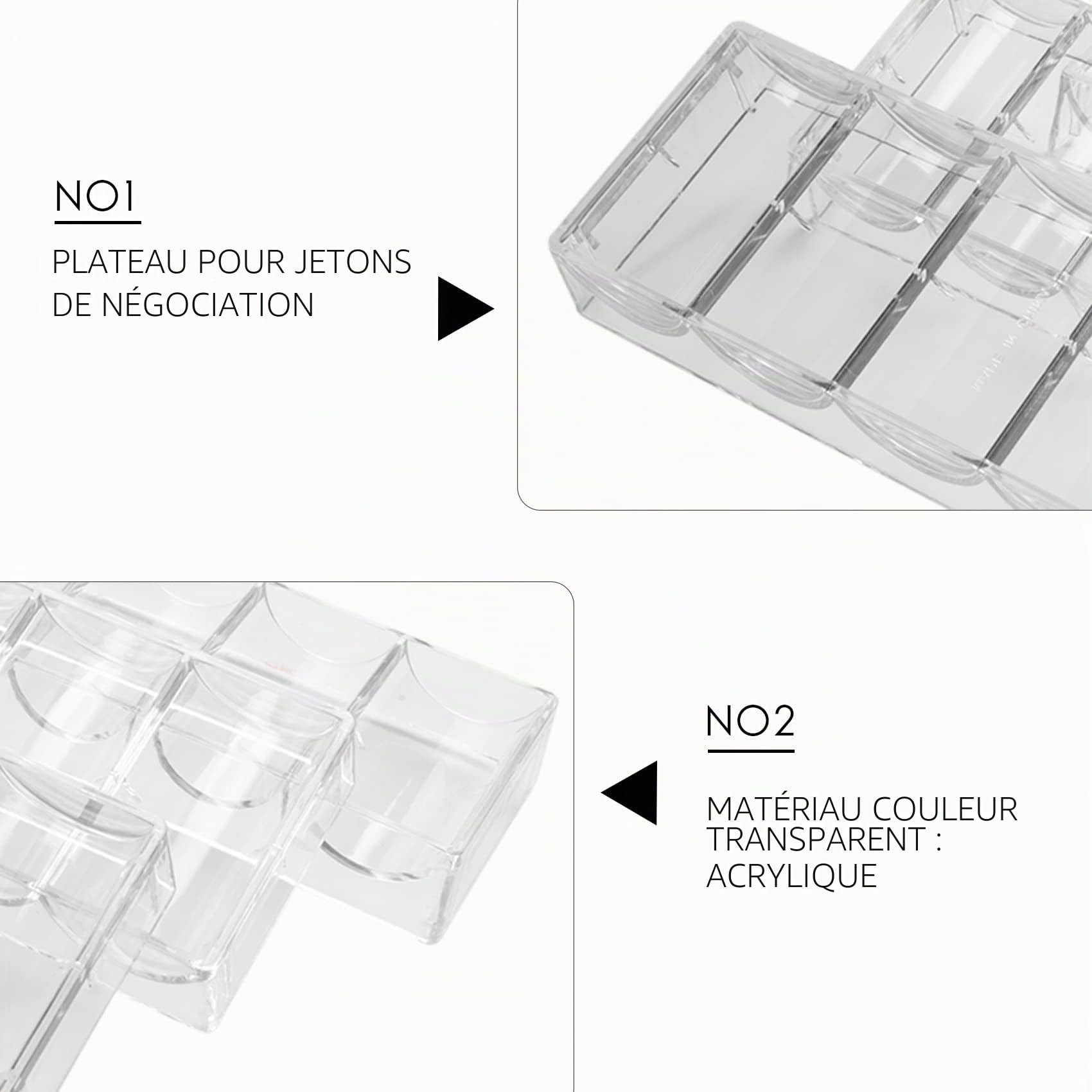 Lot de 10 supports de jetons de poker en acrylique pour 100 jetons ( couvercle)
