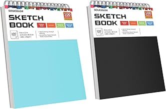 Soucolor 9" x 12" Blue & Black Sketch Book, 2-Pack 200 Sheets Spiral Bound Art Sketchbook for Easter Gifts, Birthday, Children's Day, Christmas Gifts and Party Favors