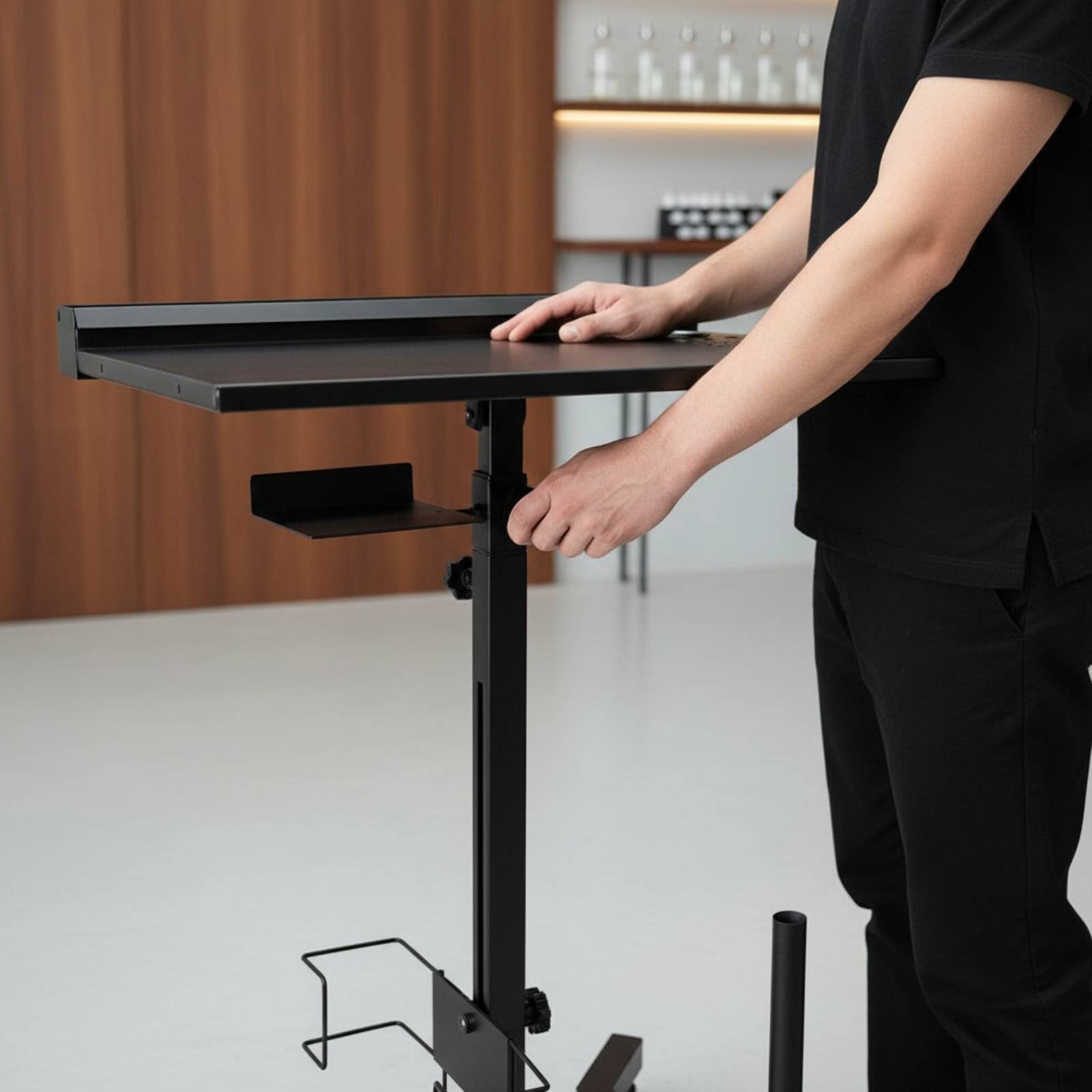 Professional Workstation Carrello Postazione Estetica Tavolo da Lavoro Vassoio Regolabile Struttura in Porta Bicchiere Stabilità Antiscivolo Adatta