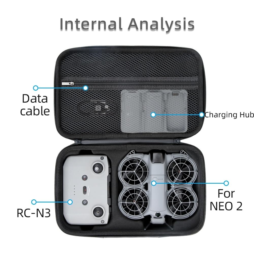 Custodia rigida per DJI Neo 2, custodia da viaggio di grande capacità, borsa portatile con tracolla per Neo2 Motion Fly More Combo, RC-N3, hub di ricarica della batteria e accessori