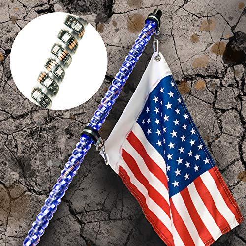 GTP 2pcs 4ft Spiral LED Whip Lights 360° Twisted 20 Color RGB - 21 Modes Lighted Whips Antenna W/Flag for UTV ATV Polaris RZR Quad Off-Road Can-am Maverick Yamaha Sand Dune Buggy 4X4