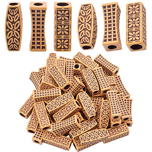 Hair Beads for Dreadlocks, 60pcs Imitation Wooden Hair Beads Braids 12mm Big Hole Loose Beads for Jewellery Making, 3 Styles
